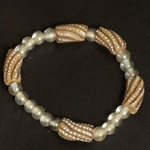 Stretchy Bracelet - Brown, butterscotch and white